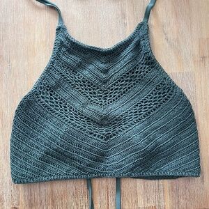 Xhilaration Crochet Halter Swim Top XL in Emerald Green Color
